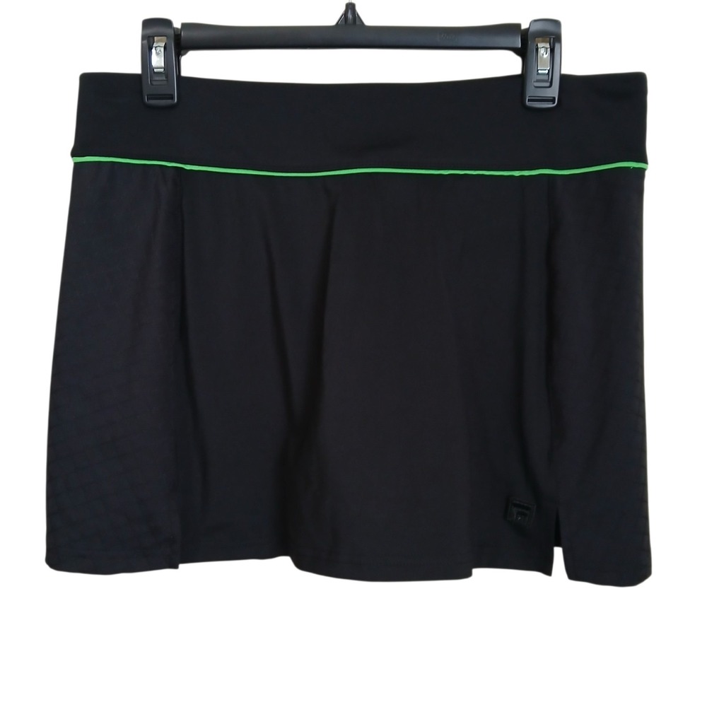 FILA Sport Women's Tennis Skort Large Black Neon Green Trim Athletic Skirt